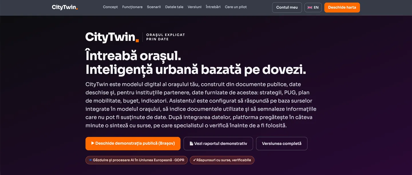 CityTwin - pagina principală, întreabă orașul