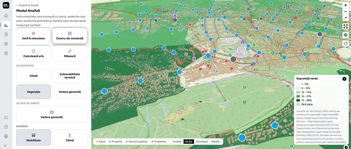 CityTwin - suprafața verde pe cartierele Brașovului, în vedere tridimensională
