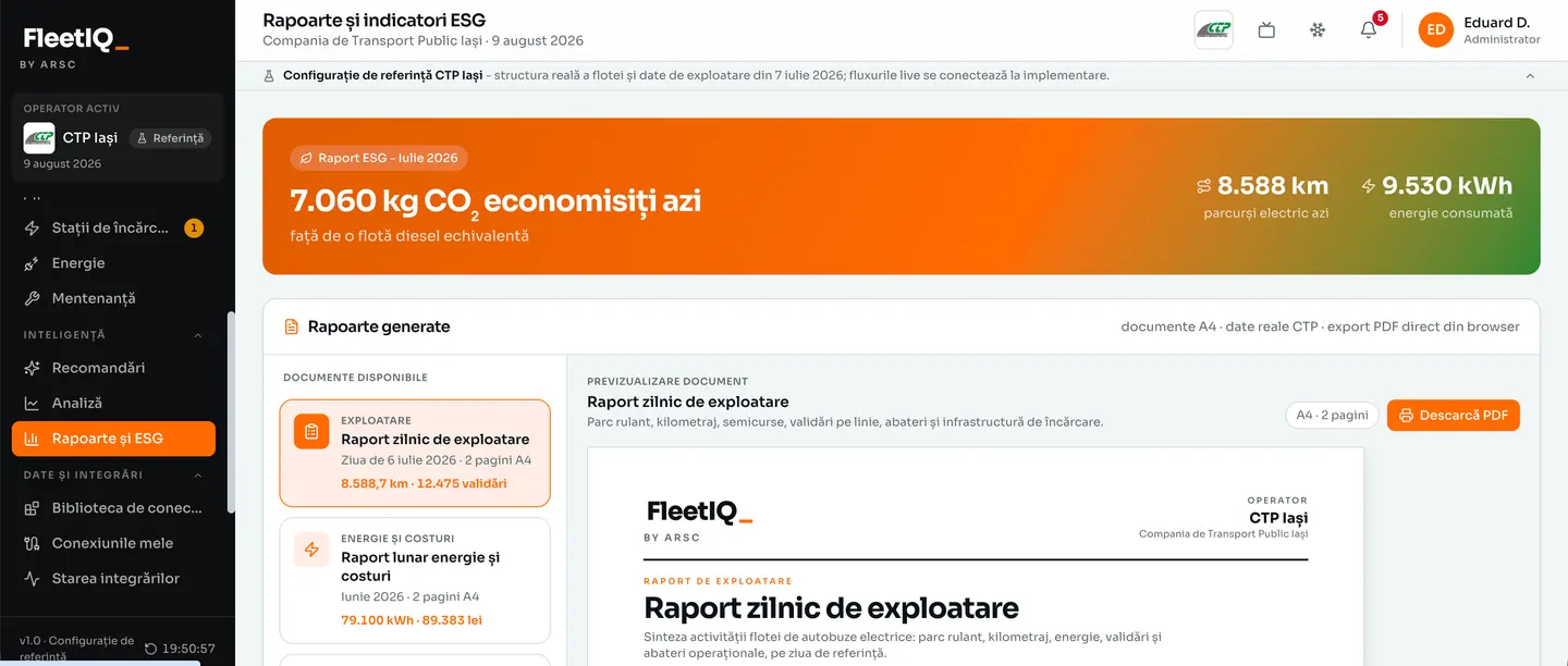 FleetIQ - rapoarte și indicatori ESG, cu emisiile de CO₂